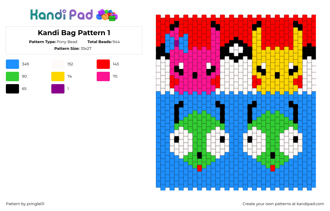 Kandi Bag Pattern 1 - Pony Bead Pattern by pringle01 on Kandi Pad - red,light blue,scene,pokemon,gir