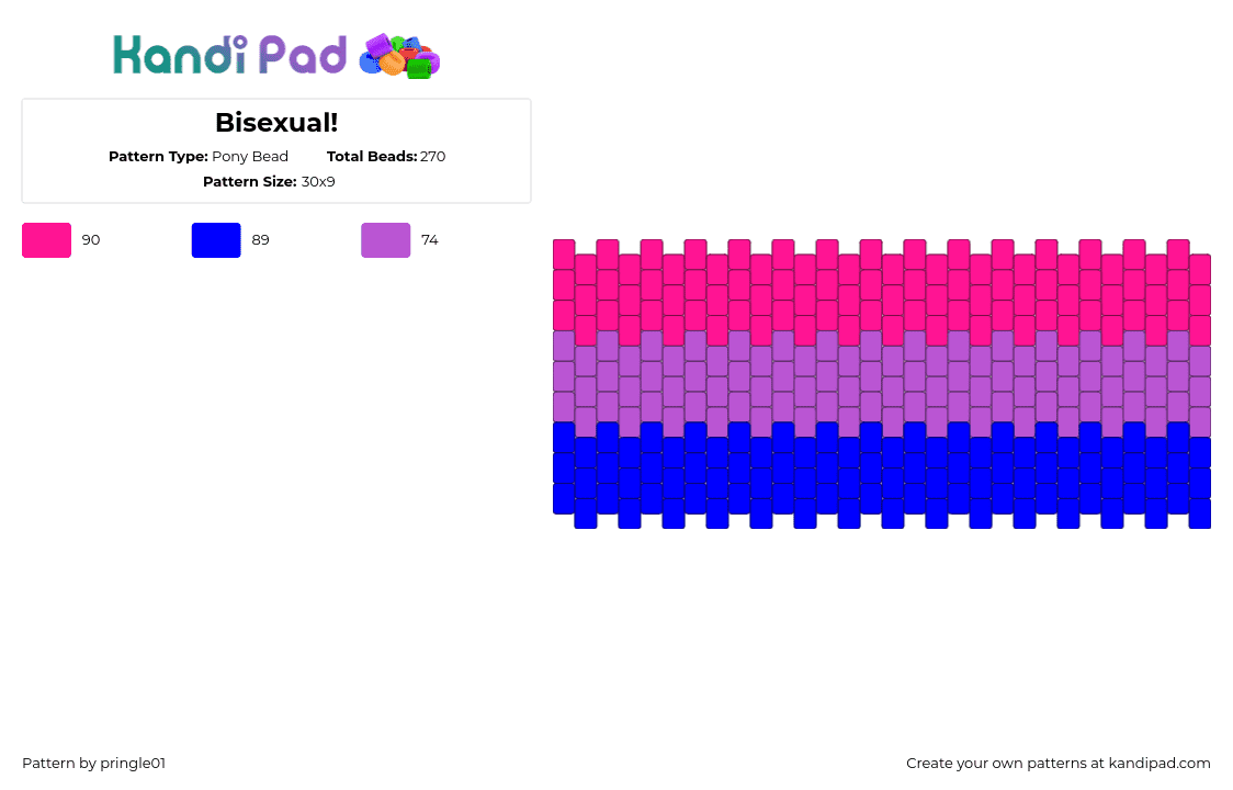 Bisexual! - Pony Bead Pattern by pringle01 on Kandi Pad - pink,purple,pride,kandi