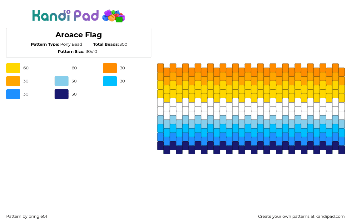 Aroace Flag - Pony Bead Pattern by pringle01 on Kandi Pad - orange,yellow,light blue,kandi,pride