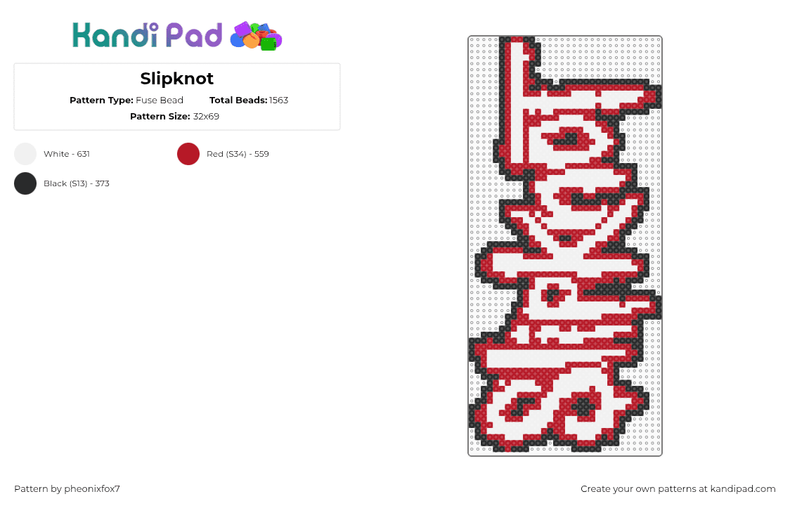 Slipknot - Fuse Bead Pattern by pheonixfox7 on Kandi Pad - red,white