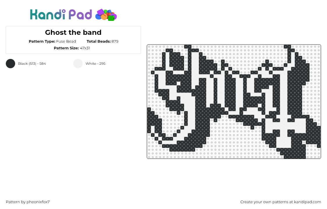 Ghost the band - Fuse Bead Pattern by pheonixfox7 on Kandi Pad - black,white