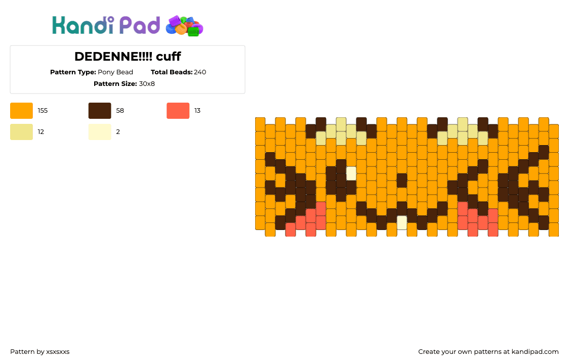 DEDENNE!!!! cuff - Pony Bead Pattern by xsxsxxs on Kandi Pad - orange,brown,pokemon,dedenne,cuff