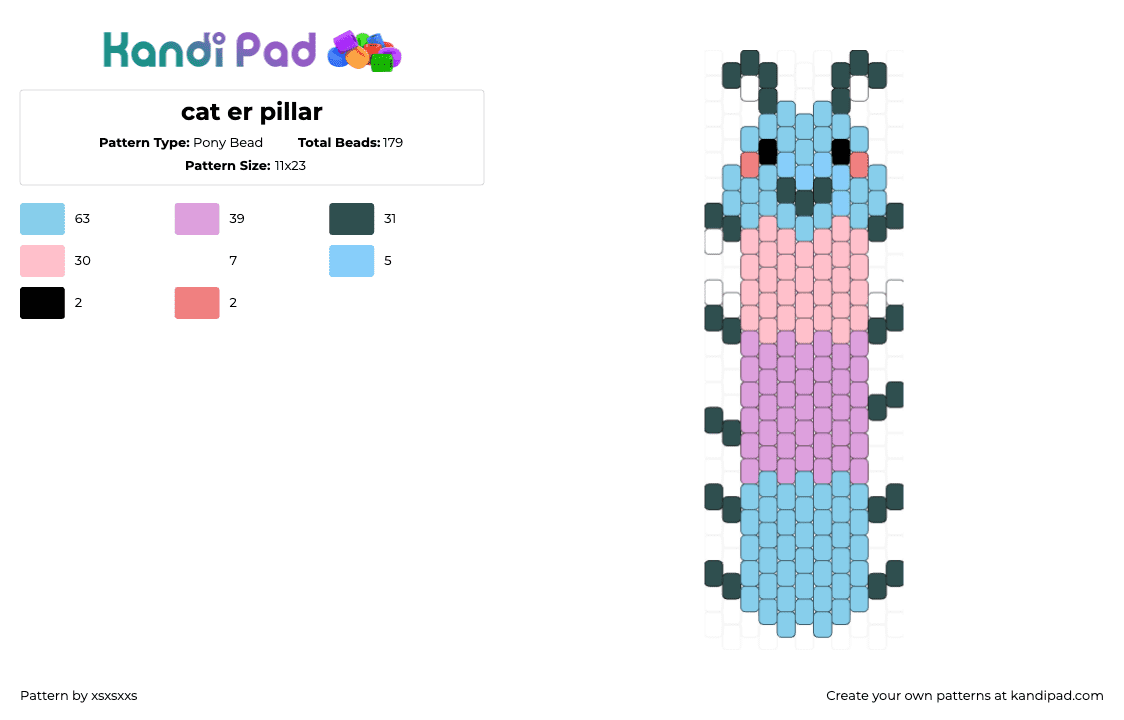 cat er pillar - Pony Bead Pattern by xsxsxxs on Kandi Pad - light blue,pink,bug,cute