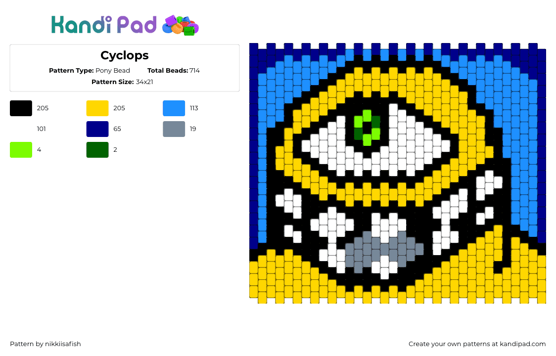 Cyclops - Pony Bead Pattern by nikkiisafish on Kandi Pad - yellow,light blue