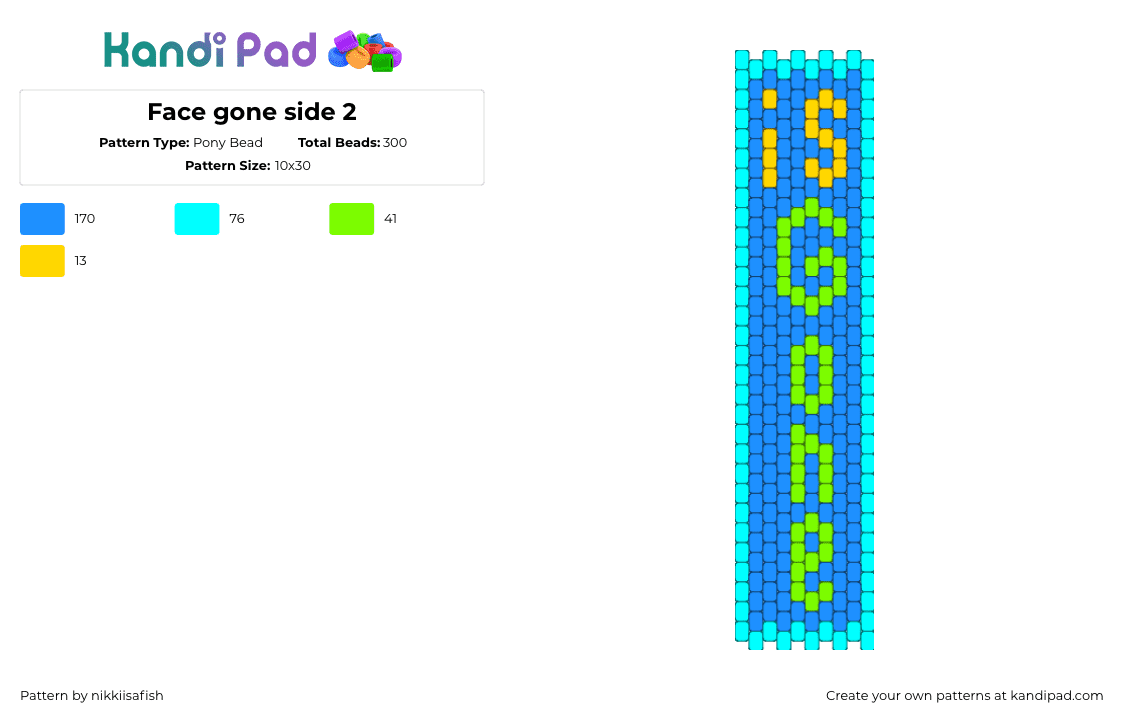 Face gone side 2 - Pony Bead Pattern by nikkiisafish on Kandi Pad - light blue