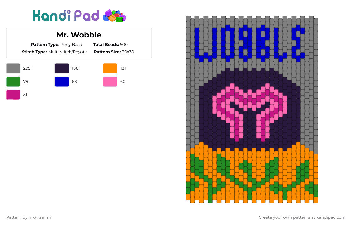Mr. Wobble - Pony Bead Pattern by nikkiisafish on Kandi Pad - gray,orange,gwn,wobble,mr wobble,ganja,sprouted