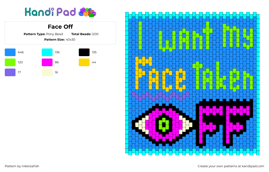 Face Off - Pony Bead Pattern by nikkiisafish on Kandi Pad - light blue