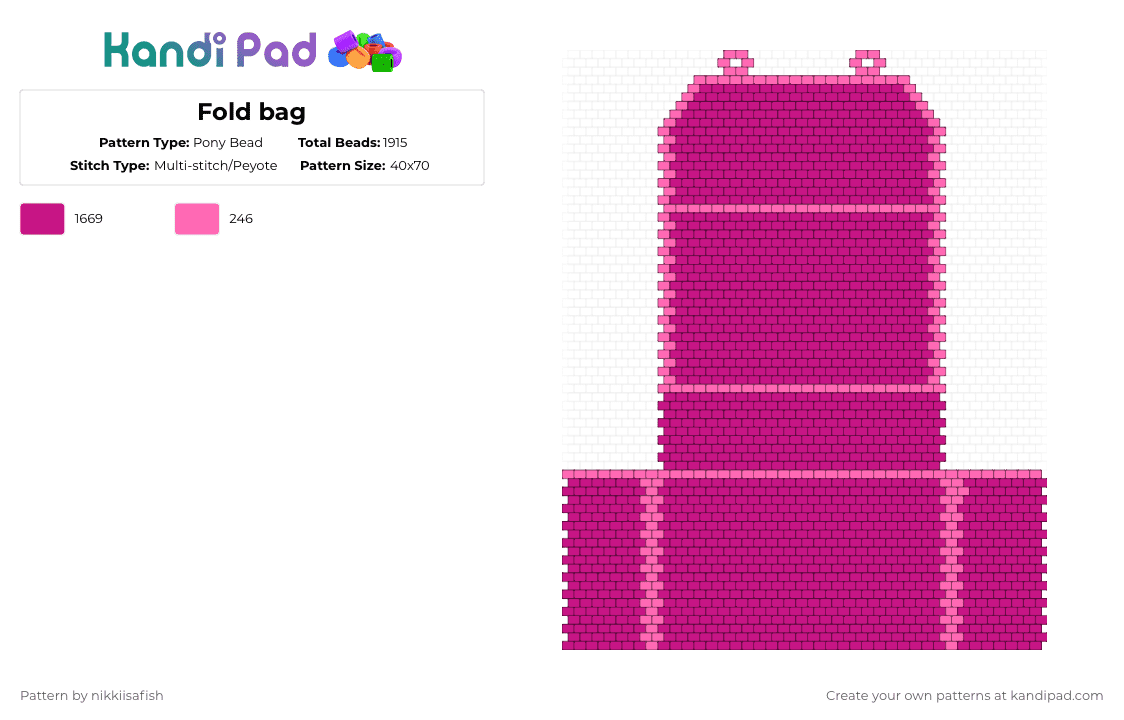 Fold bag - Pony Bead Pattern by nikkiisafish on Kandi Pad - pink