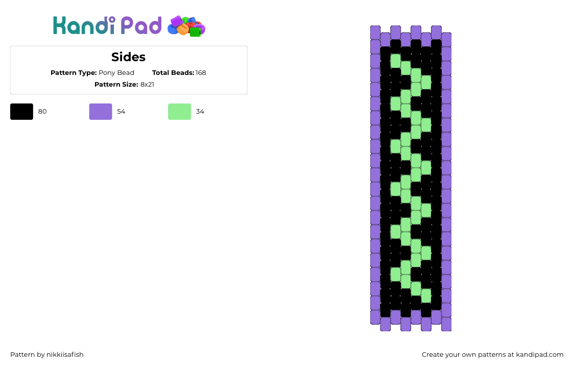 Sides - Pony Bead Pattern by nikkiisafish on Kandi Pad - purple,teal