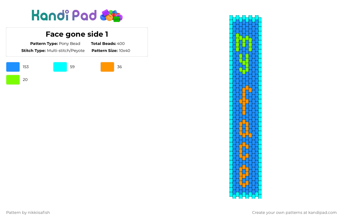 Face gone side 1 - Pony Bead Pattern by nikkiisafish on Kandi Pad - light blue