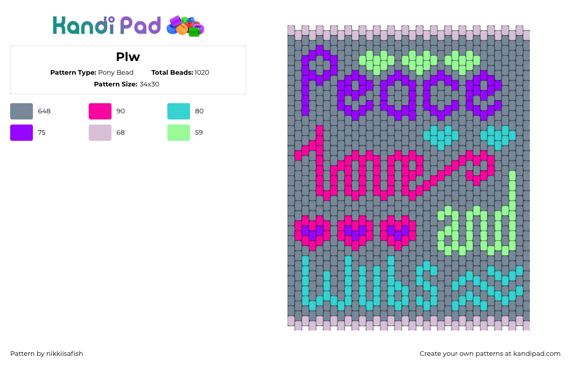 Plw - Pony Bead Pattern by nikkiisafish on Kandi Pad - gray