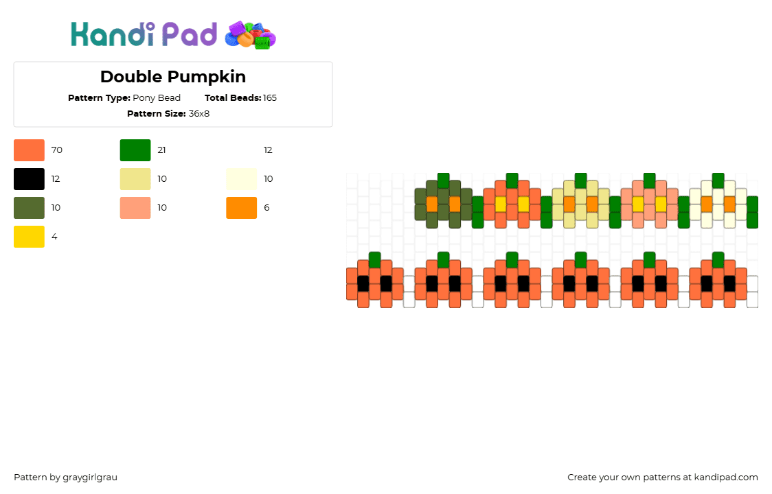 Double Pumpkin - Pony Bead Pattern by graygirlgrau on Kandi Pad - cute, fall, food, halloween, orange, pumpkin, small