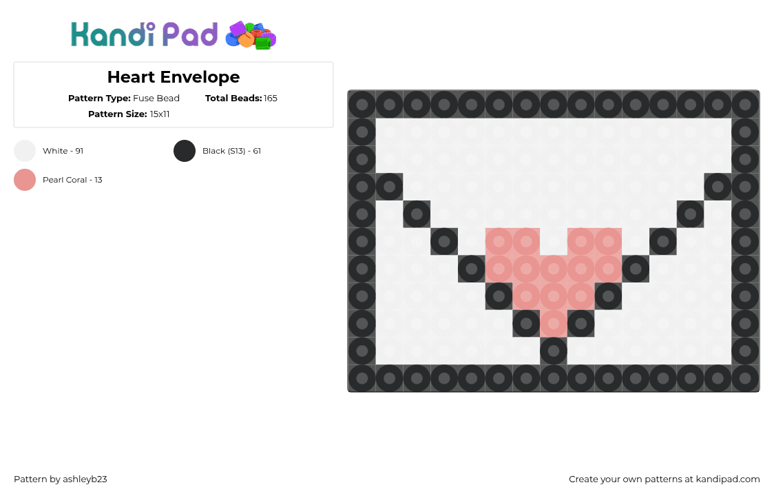 Heart Envelope - Fuse Bead Pattern by ashleyb23 on Kandi Pad - white