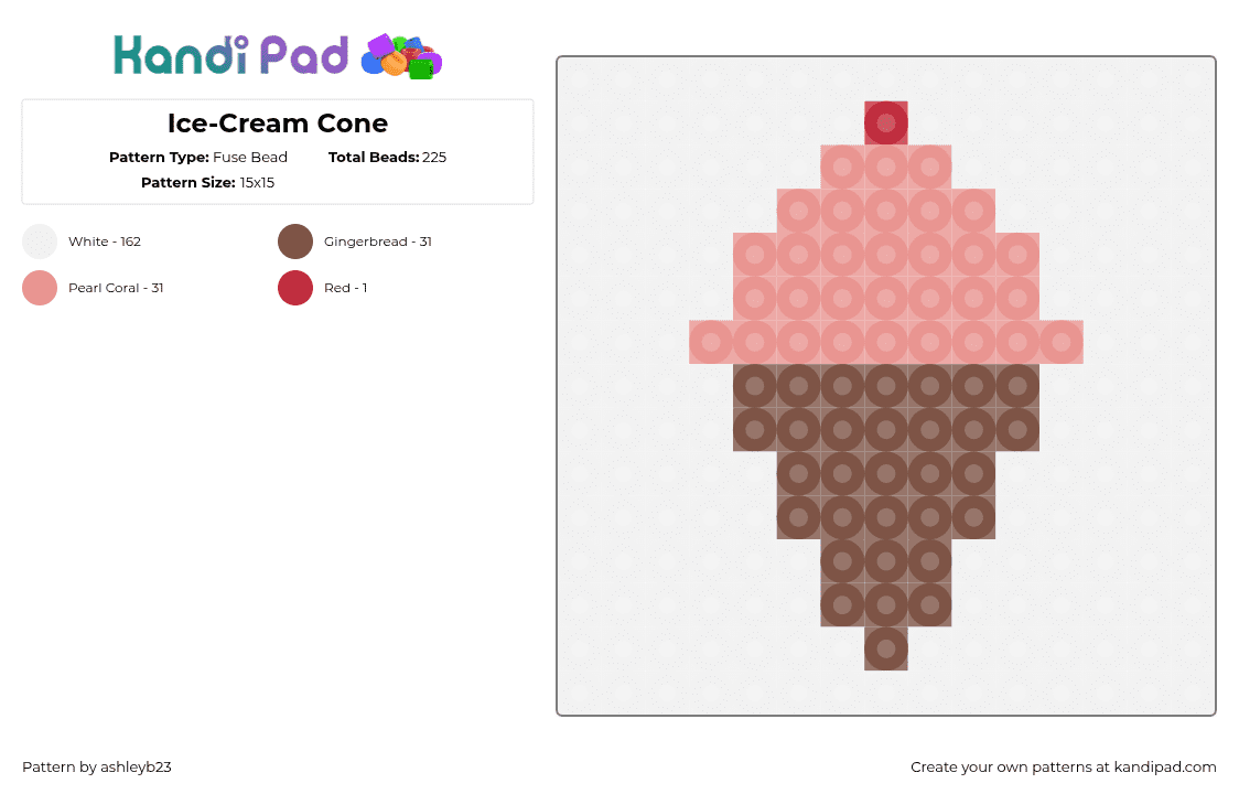 Ice-Cream Cone - Fuse Bead Pattern by ashleyb23 on Kandi Pad - beige, tan, white