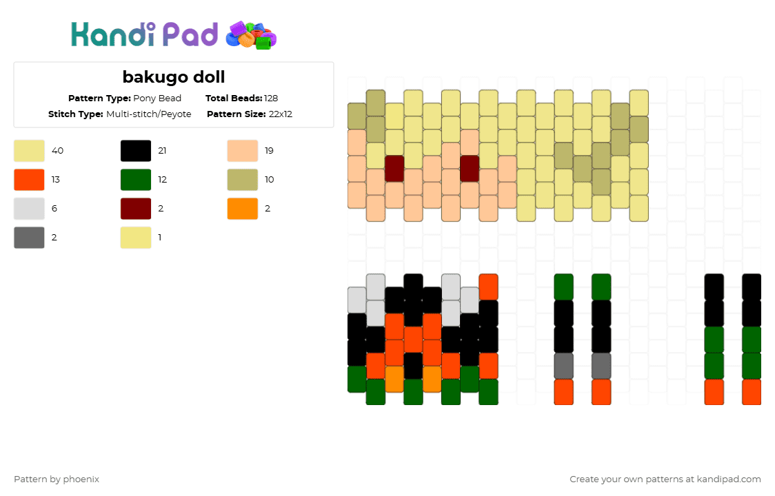 bakugo doll - Pony Bead Pattern by phoenix on Kandi Pad - beige,yellow,red,my hero,katsuki,bakugo,doll,mha,my hero academia,baku,bnha