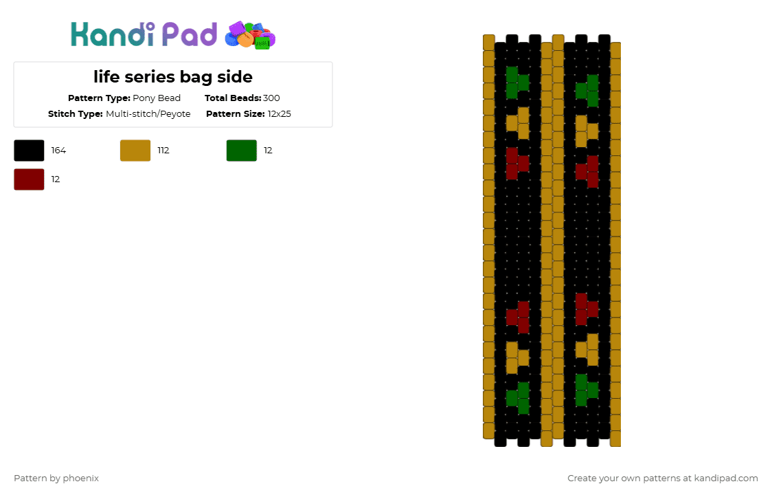 life series bag side - Pony Bead Pattern by phoenix on Kandi Pad - black,gold