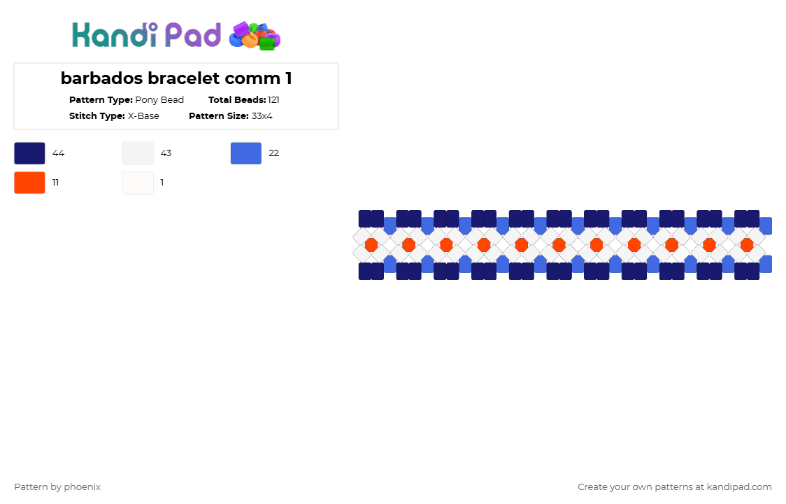 barbados bracelet comm 1 - Pony Bead Pattern by phoenix on Kandi Pad - purple,blue,orange,tropical,commission,white,light blue,broncos,small