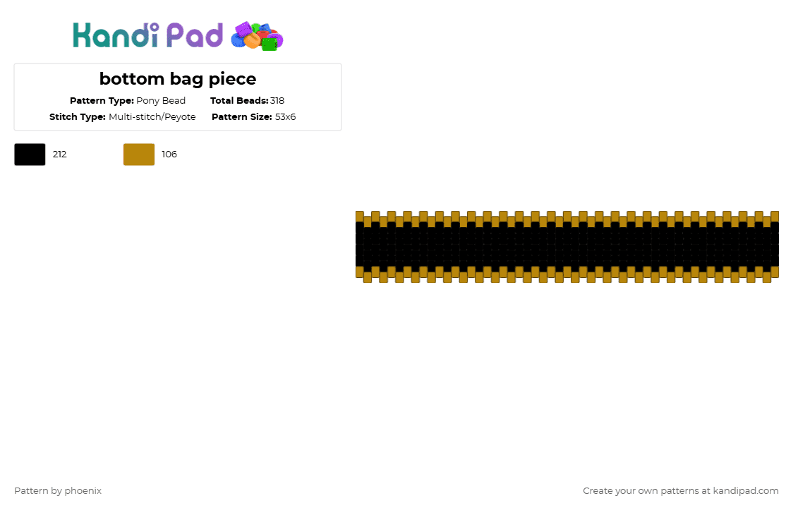 bottom bag piece - Pony Bead Pattern by phoenix on Kandi Pad - black,gold