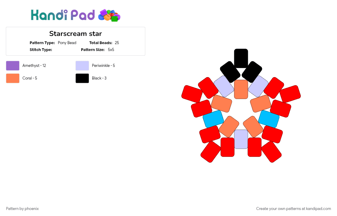 Starscream star - Pony Bead Pattern by phoenix on Kandi Pad - cybertron, decepticon, red, seeker, star, starscream, transformers, transformers g1