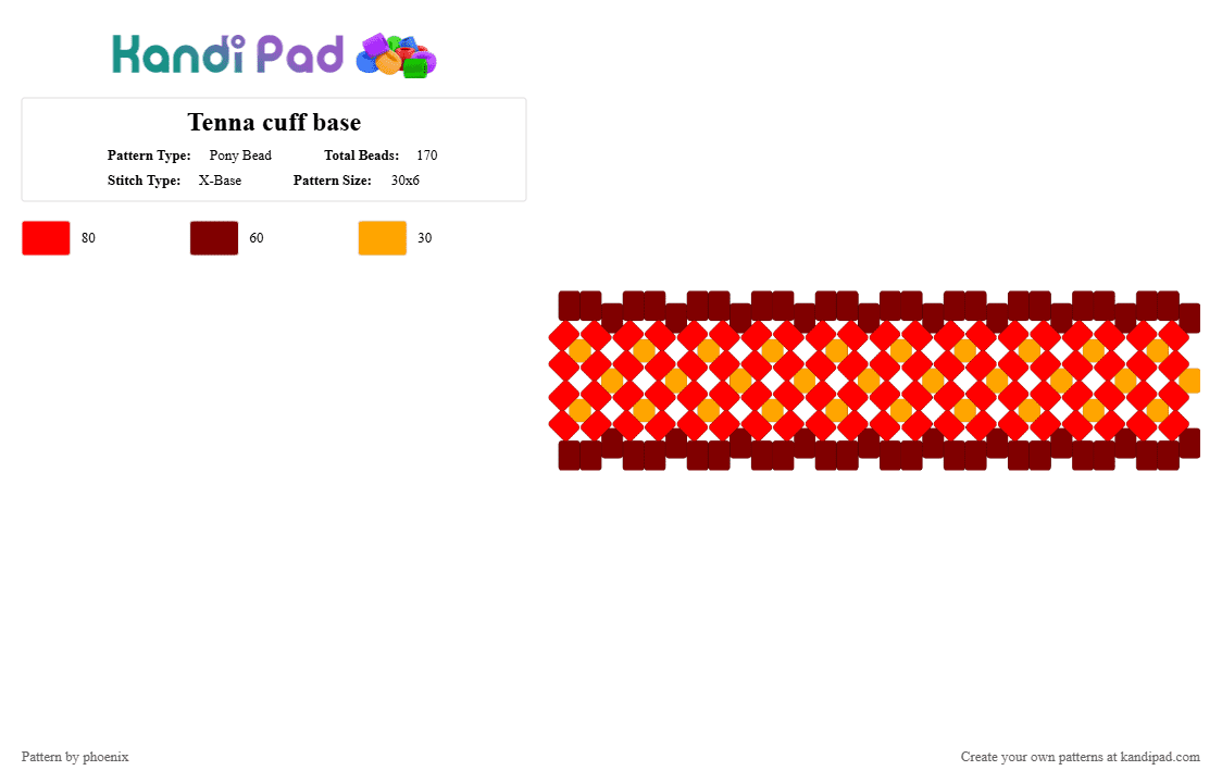 Tenna cuff base - Pony Bead Pattern by phoenix on Kandi Pad - antenna, brown, deltarune, gold, red, spamtenna, tenna, undertale, yellow