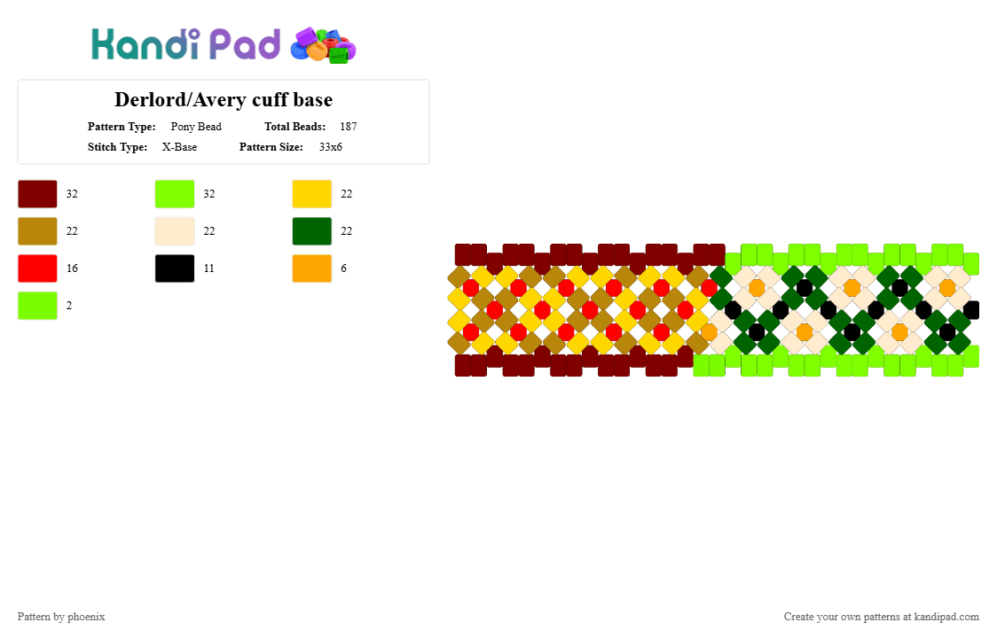 Derlord/Avery cuff base - Pony Bead Pattern by phoenix on Kandi Pad - brown,green,sfatde,dawtde,avery,averythemostmayo,derlord,d3rlord3,derlord3,gay