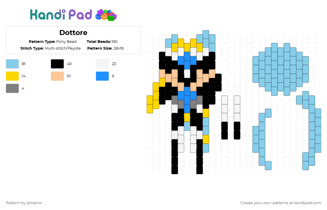 Dottore - Pony Bead Pattern by phoenix on Kandi Pad - light blue,dottore,il dottore,zandik,genshin,genshin impact,fatui,harbinger,doctor