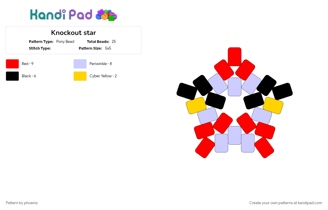 Knockout star - Pony Bead Pattern by phoenix on Kandi Pad - 