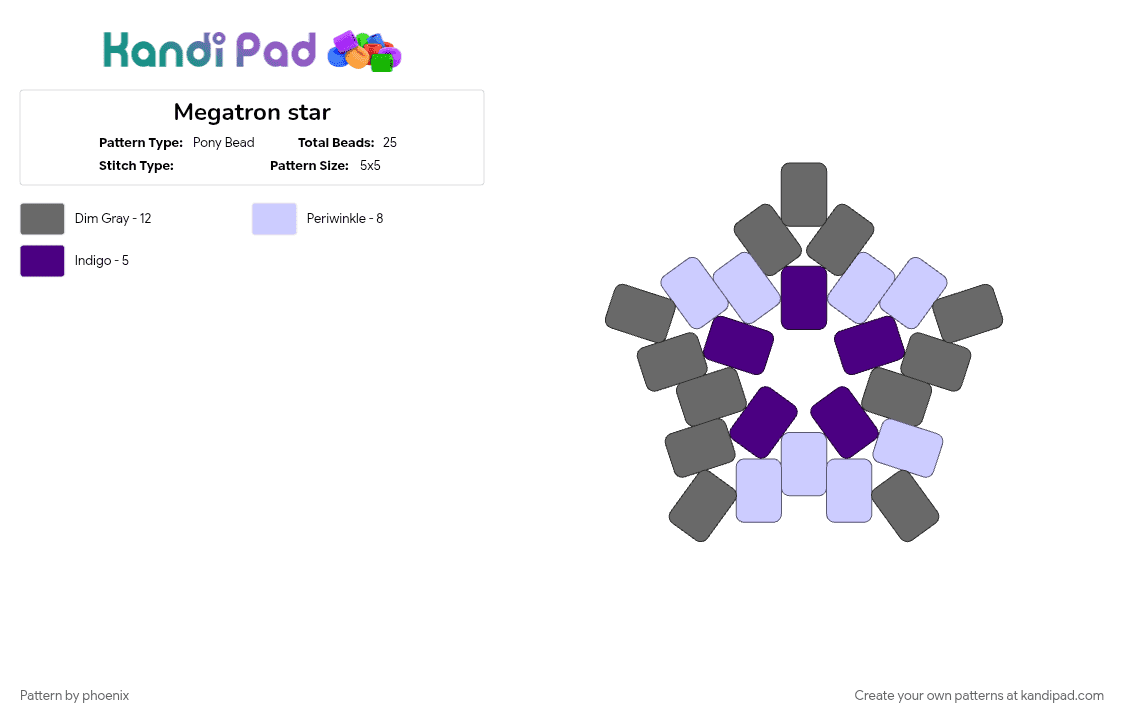 Megatron star - Pony Bead Pattern by phoenix on Kandi Pad - cybertron, decepticon, gray, megatron, pink, purple, transformers, transformers g1, white