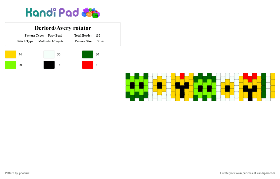 Derlord/Avery rotator - Pony Bead Pattern by phoenix on Kandi Pad - green,yellow,sfawtde,dawtde,avery,averythemostmayo,derlord3,derlord,d3rlord3,gay
