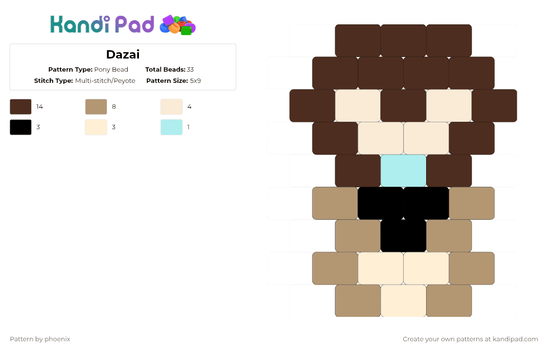 Dazai - Pony Bead Pattern by phoenix on Kandi Pad - brown,beige