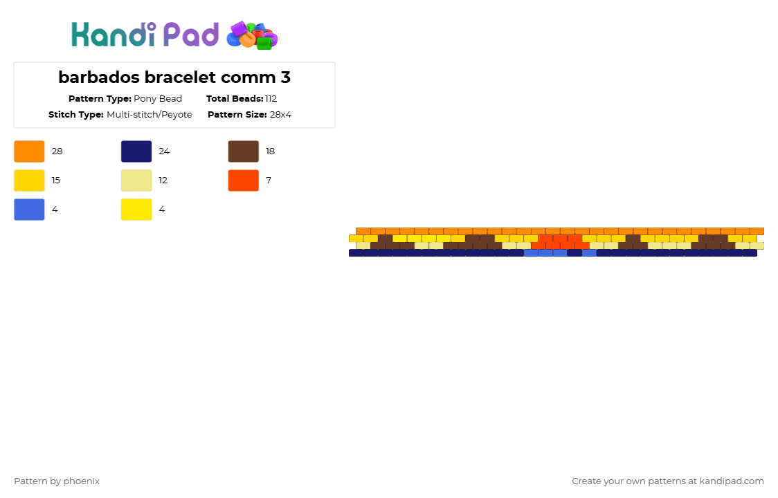 barbados bracelet comm 3 - Pony Bead Pattern by phoenix on Kandi Pad - purple,yellow,brown,orange,tropical,sun,blue,islands,sunset