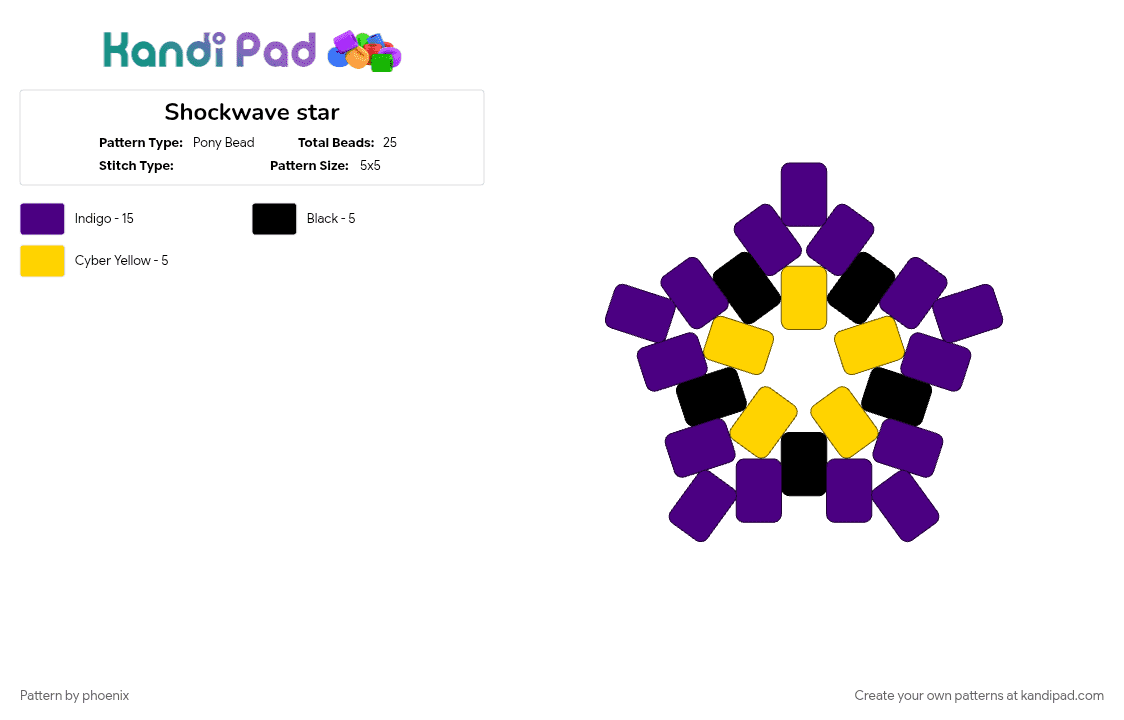 Shockwave star - Pony Bead Pattern by phoenix on Kandi Pad - 