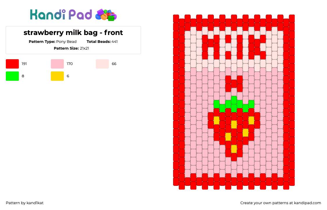 strawberry milk bag - front - Pony Bead Pattern by kand1kat on Kandi Pad - pink,red