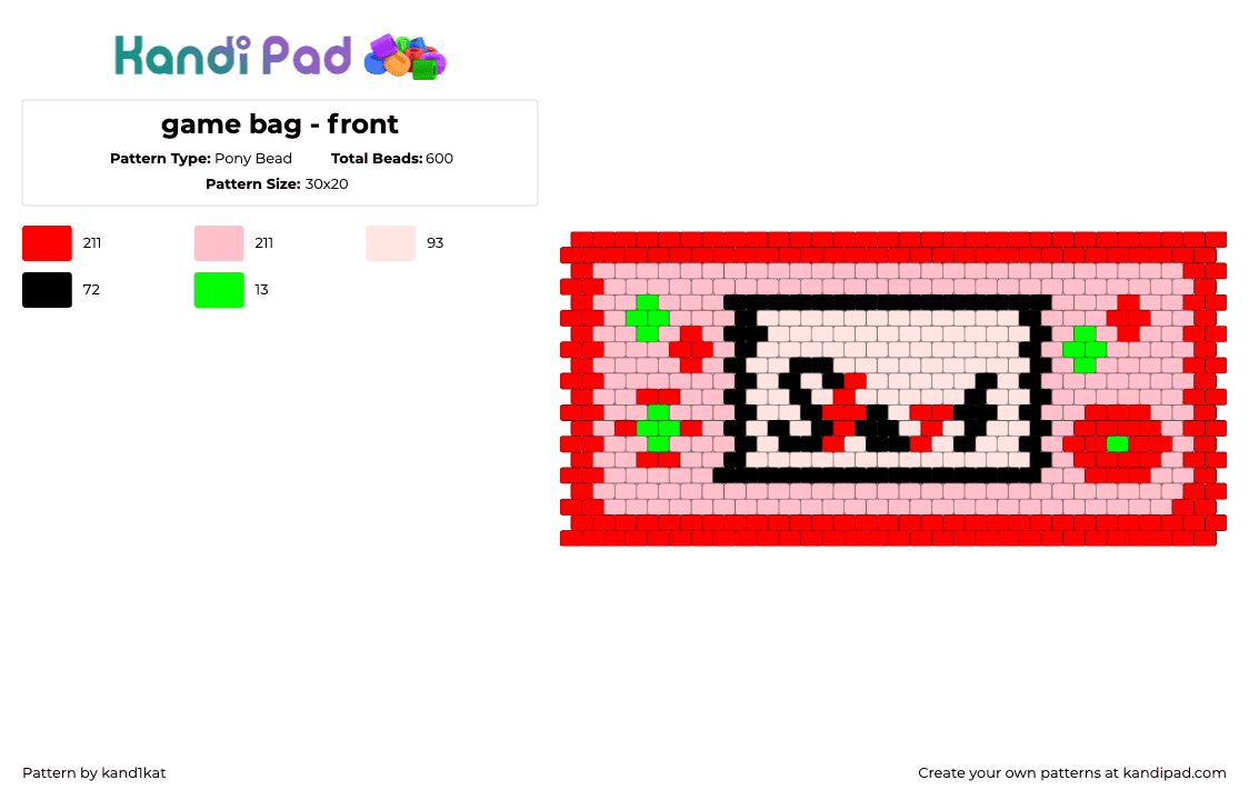 game bag - front - Pony Bead Pattern by kand1kat on Kandi Pad - red,pink