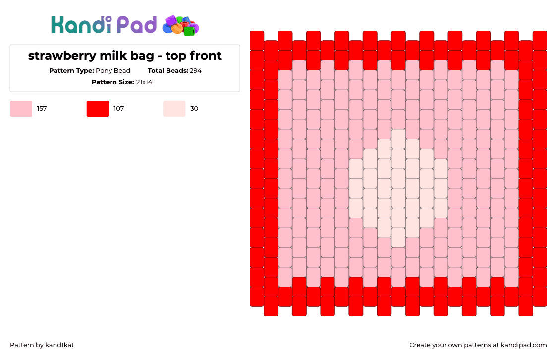 strawberry milk bag - top front - Pony Bead Pattern by kand1kat on Kandi Pad - red,pink