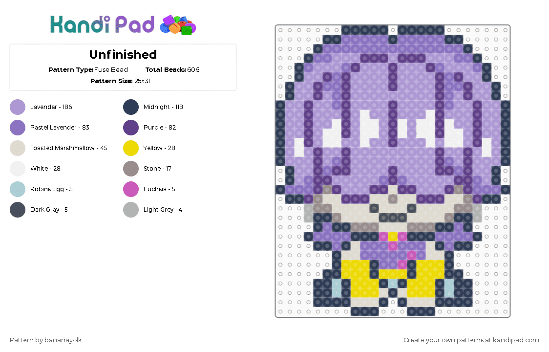 Unfinished - Fuse Bead Pattern by bananayolk on Kandi Pad - purple,pink,blue