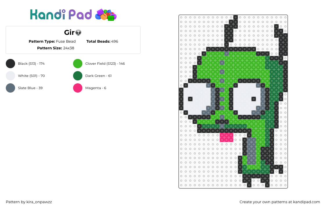 Gir👽 - Fuse Bead Pattern by kira_onpawzz on Kandi Pad - green