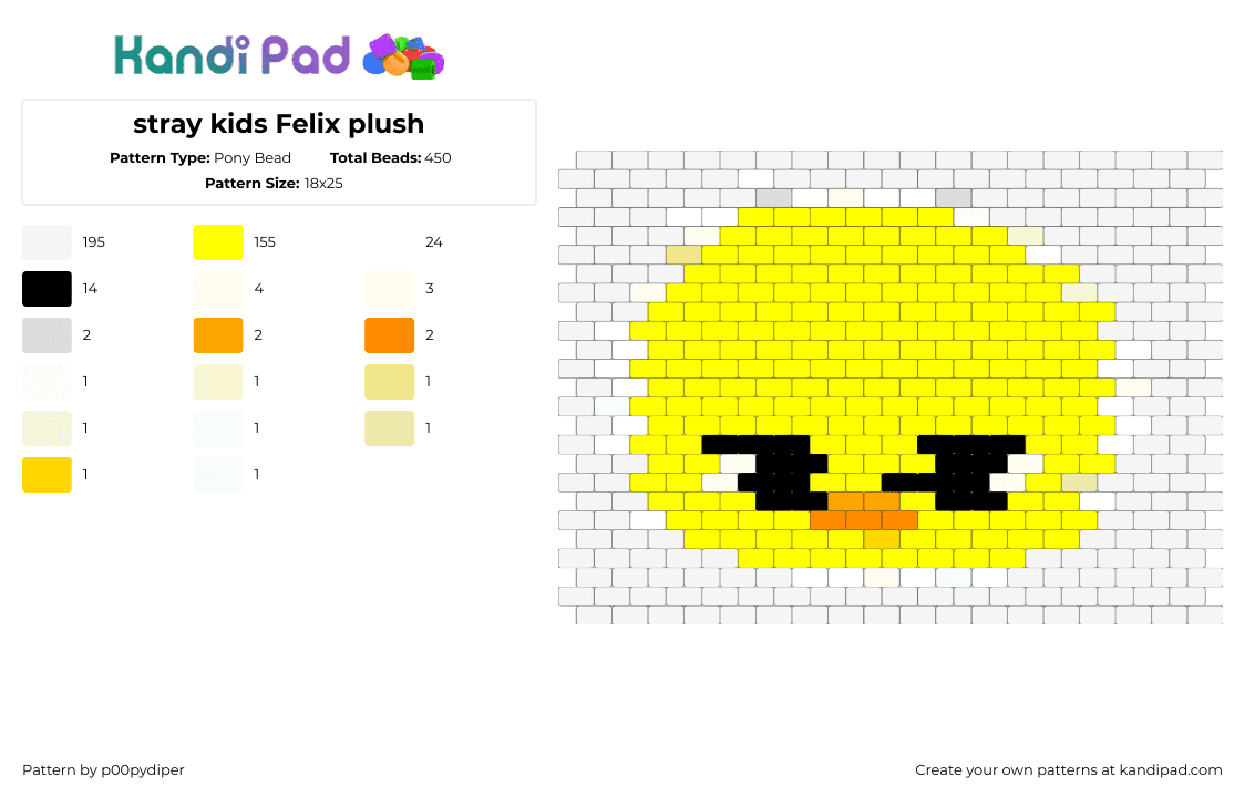 stray kids Felix plush - Pony Bead Pattern by p00pydiper on Kandi Pad - yellow