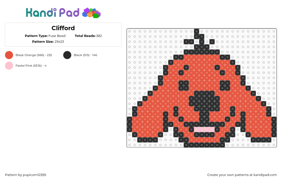 Clifford - Fuse Bead Pattern by pupicorn12355 on Kandi Pad - clifford,dog,head,cute,children,story,nostalgia,animal,red