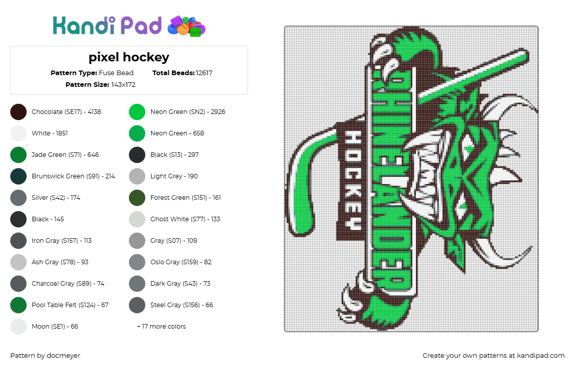 pixel hockey - Fuse Bead Pattern by docmeyer on Kandi Pad - brown,green