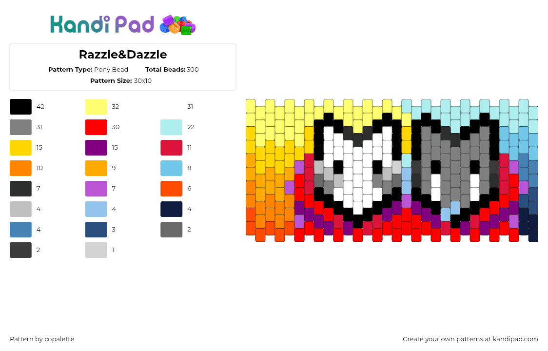 Razzle&Dazzle - Pony Bead Pattern by copalette on Kandi Pad - yellow,red,gray,colorful