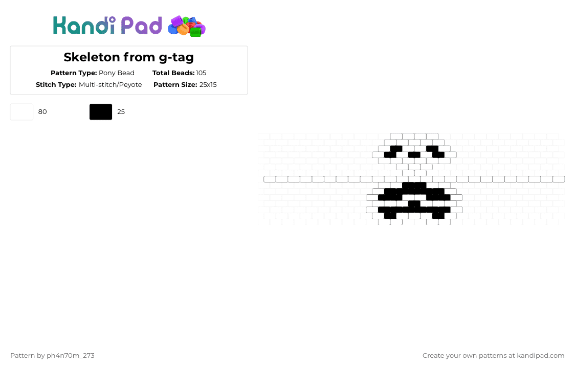 Skeleton from g-tag - Pony Bead Pattern by ph4n70m_273 on Kandi Pad - white