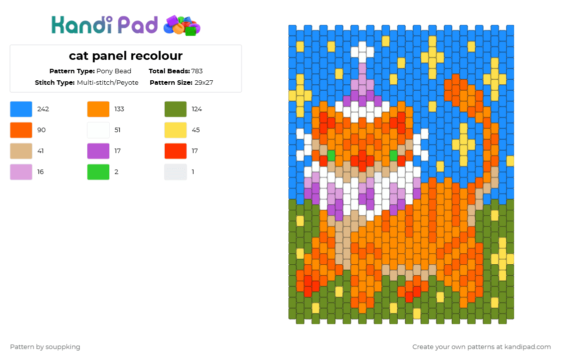 cat panel recolour - Pony Bead Pattern by souppking on Kandi Pad - light blue,orange,green