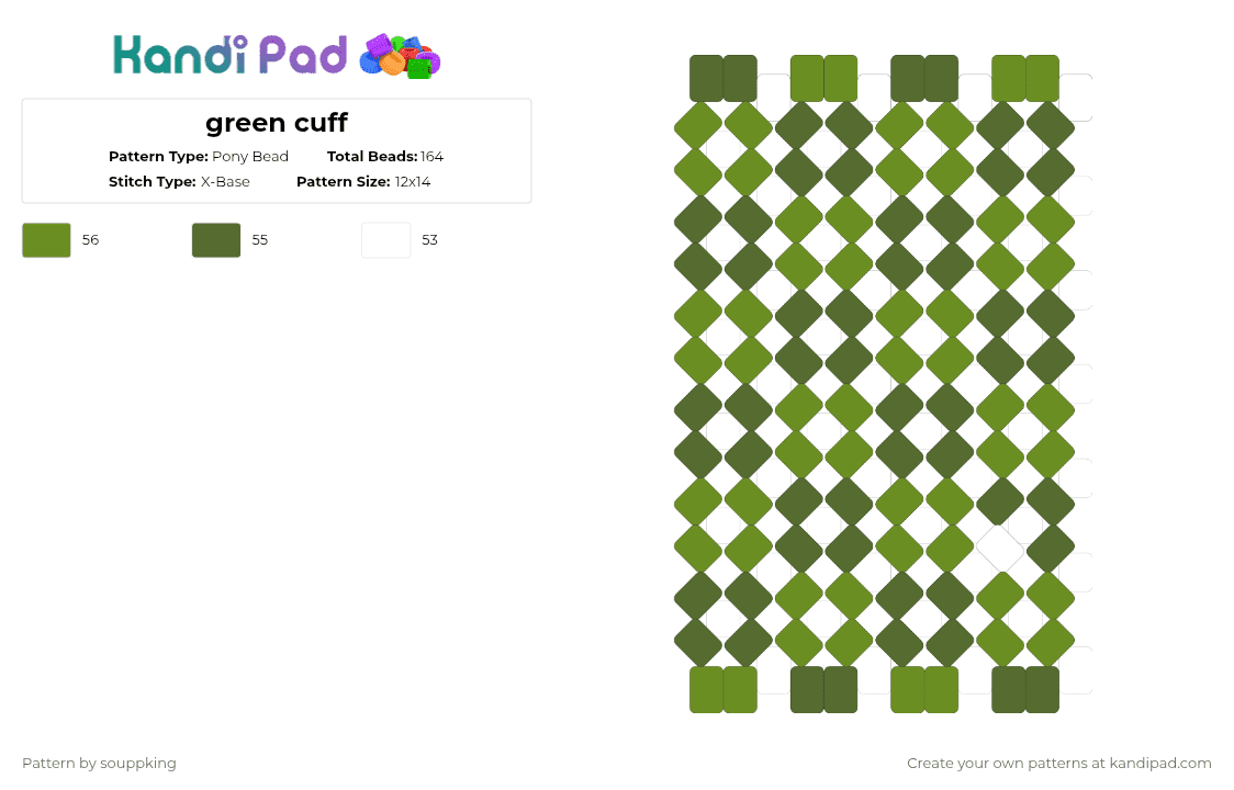 green cuff - Pony Bead Pattern by souppking on Kandi Pad - gold,green