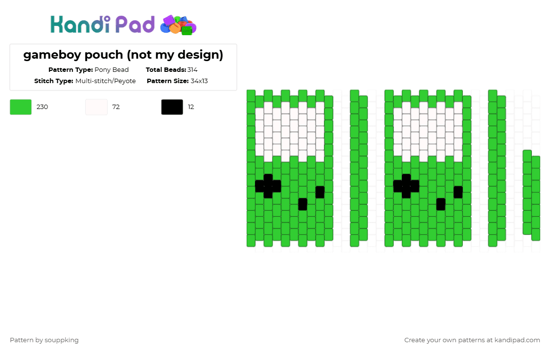 gameboy pouch (not my design) - Pony Bead Pattern by souppking on Kandi Pad - green