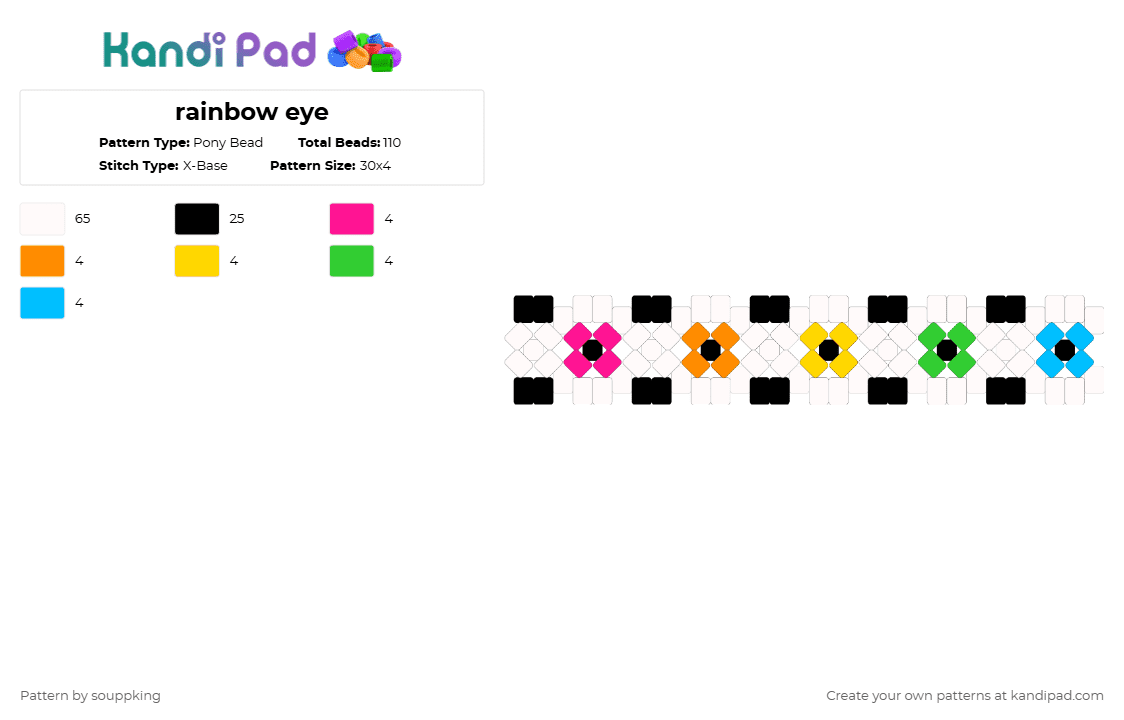 rainbow eye - Pony Bead Pattern by souppking on Kandi Pad - white,orange,green,colorful