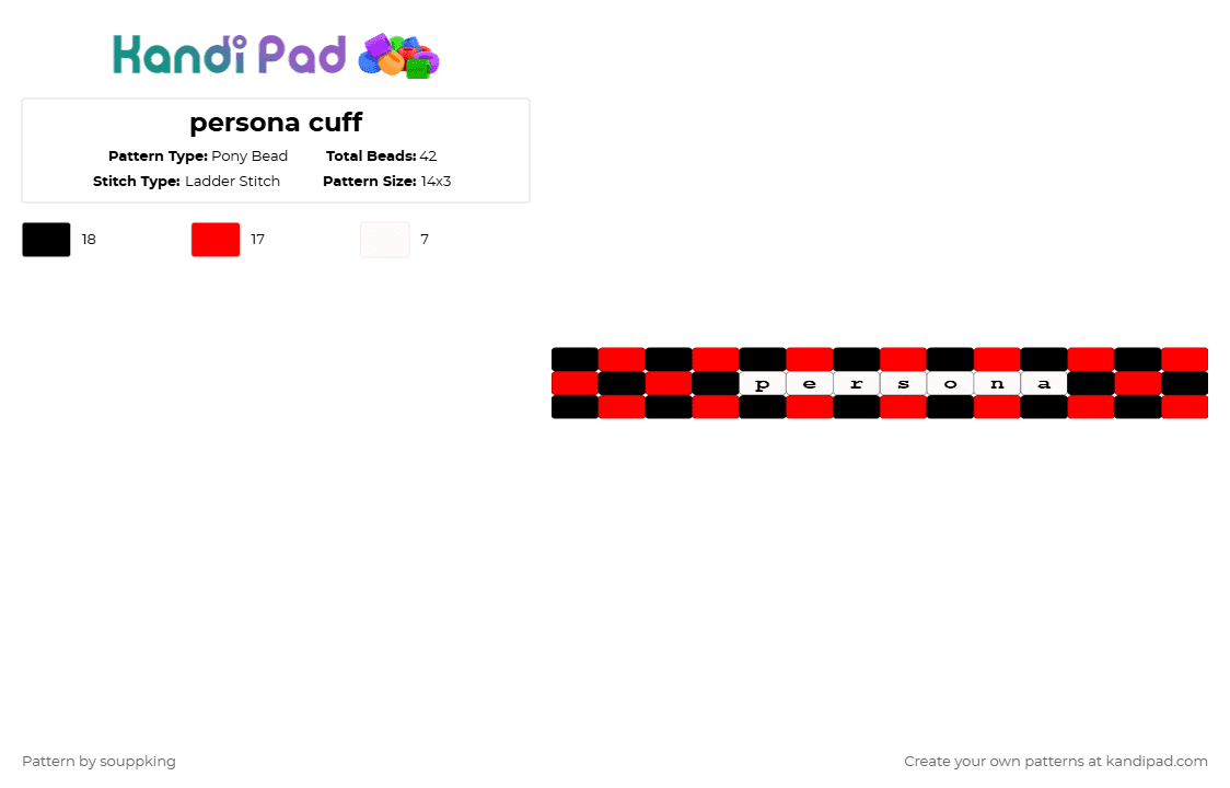 persona cuff - Pony Bead Pattern by souppking on Kandi Pad - red,white