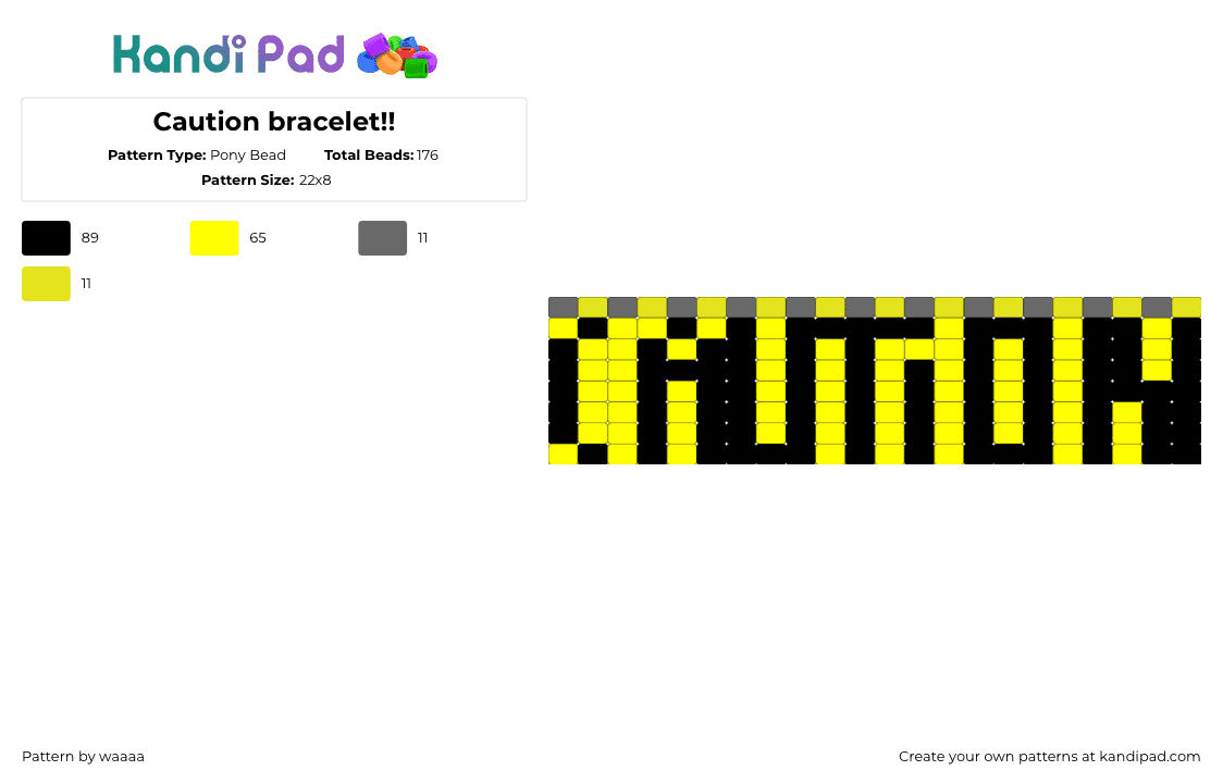 Caution bracelet!! - Pony Bead Pattern by waaaa on Kandi Pad - yellow,kandi,caution,dandysworld,roblox,sigma,scene
