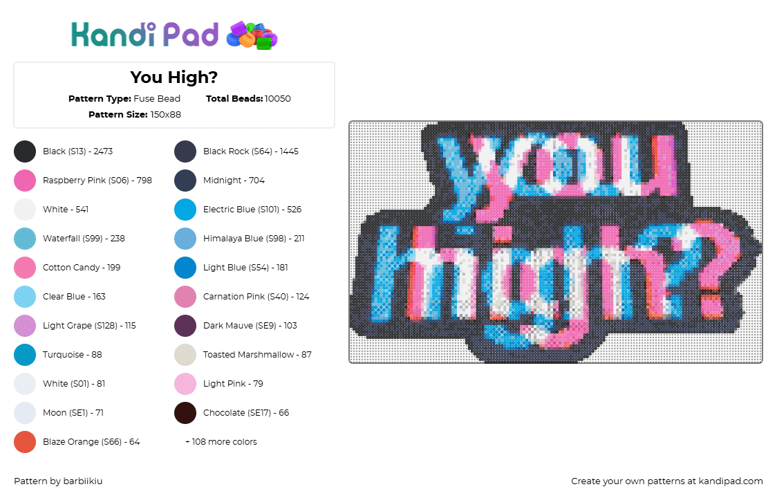 You High? - Fuse Bead Pattern by barbiikiu on Kandi Pad - purple,light blue,pink,trippy,high,weed,rave,dope