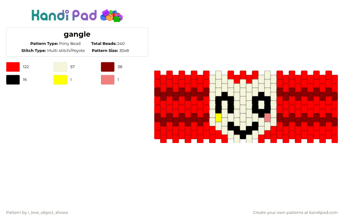 gangle - Pony Bead Pattern by i_love_object_shows on Kandi Pad - red